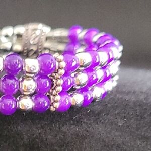 Deep Purple Beaded Bracelet with Silver Accents